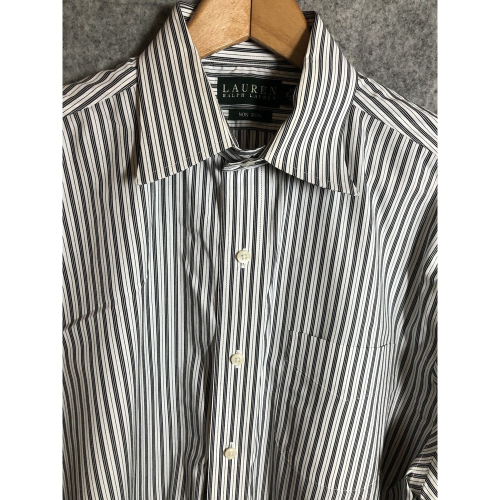 Ralph Lauren Shirt Mens 16 34/35 Black Stripe Black Label Dress Career Business